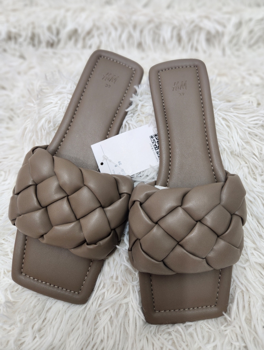 NWT H&M Padded Braided Slides - Taupe Brown - Size 8 (EU 39)